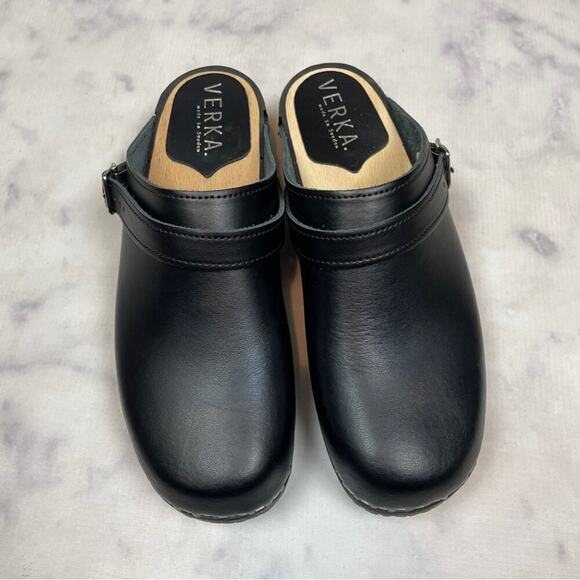 Verka Black Leather Convertible Slingback Clogs Sz 41 - Picture 3 of 11